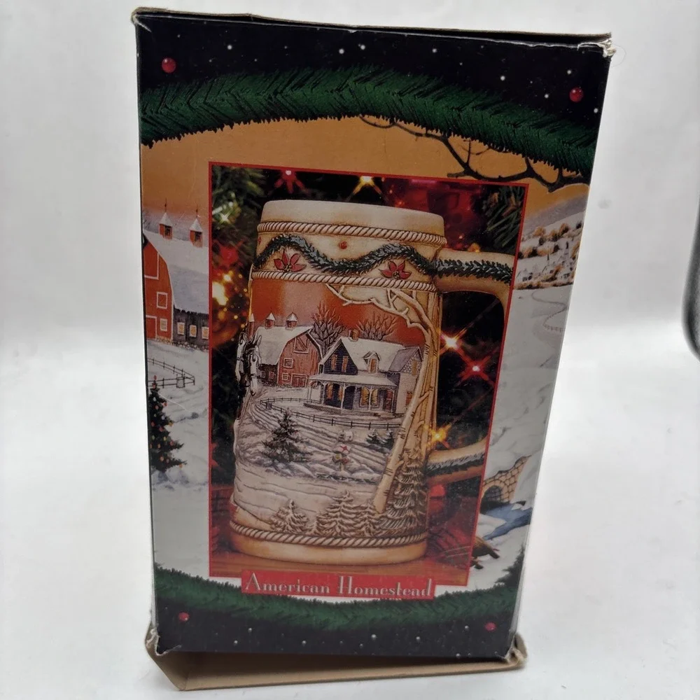 Vintage‎ 1996 Budweiser Holiday Stein Christmas Beer Mug American Homestead